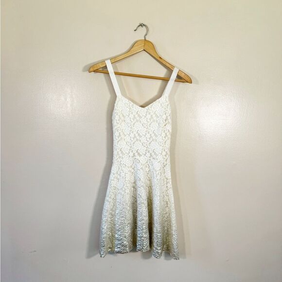 SALE! Ivory Free People Lace Floral Gold Hem Tank Dress Size XS EUC - Picture 1 of 7